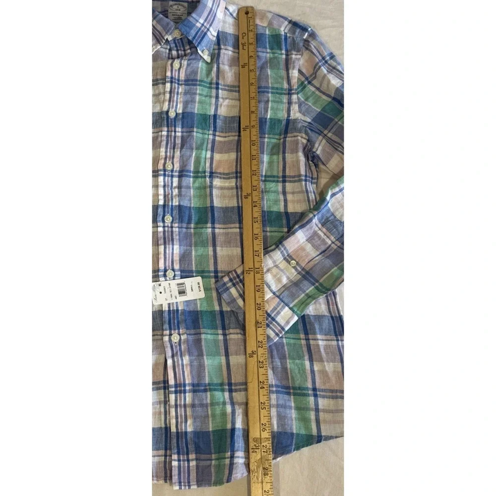 Brooks Brothers 1818 Regular Fit Linen Button Down Plaid Shirt Mens Small New - Picture 2 of 10